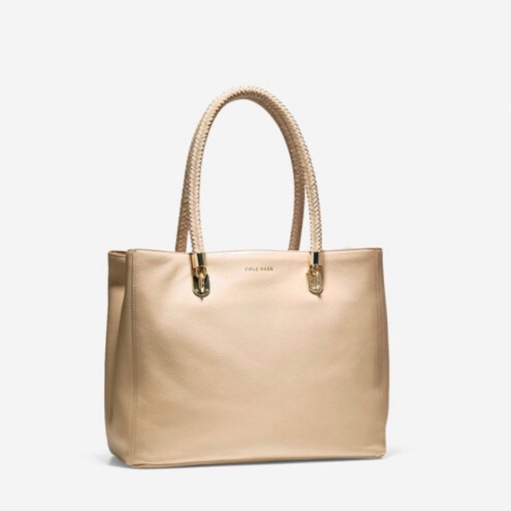 Cole Haan Patent Leather Benson Tote Elegant Beige Bag